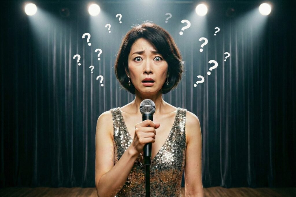 ステージ上で頭が真っ白になって、固まってしまった女性